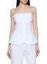 POSSE Strapless Ruffle Trim Linen Top