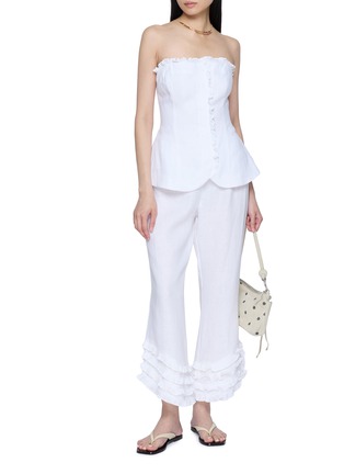 Figure View - Click To Enlarge - POSSE - Strapless Ruffle Trim Linen Top