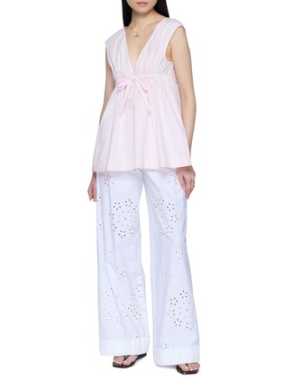 Figure View - Click To Enlarge - POSSE - Sleeveless Tie Front Cotton Poplin Top