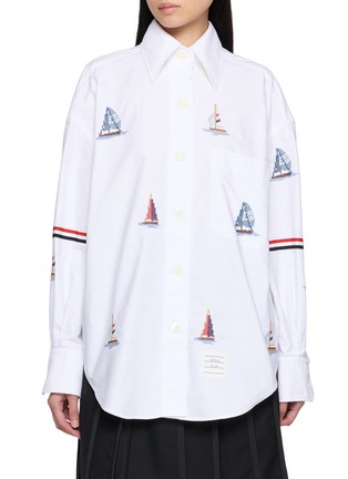 Main View - Click To Enlarge - THOM BROWNE - Supersized Point Collar Sailboat Stitch Shirt