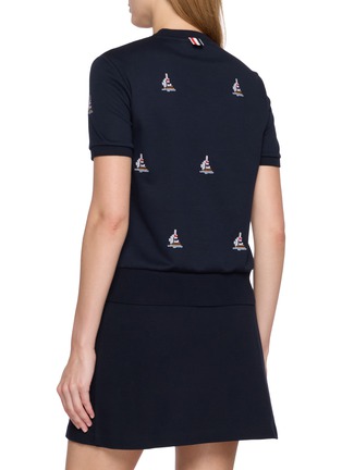 Back View - Click To Enlarge - THOM BROWNE - Sailboat Embroidered Cotton T-Shirt