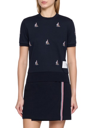Main View - Click To Enlarge - THOM BROWNE - Sailboat Embroidered Cotton T-Shirt