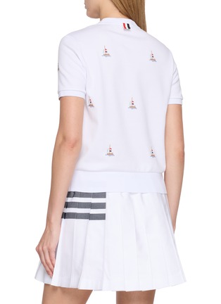 Back View - Click To Enlarge - THOM BROWNE - Sailboat Embroidered Cotton T-Shirt