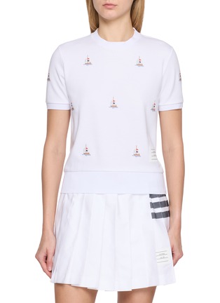 Main View - Click To Enlarge - THOM BROWNE - Sailboat Embroidered Cotton T-Shirt