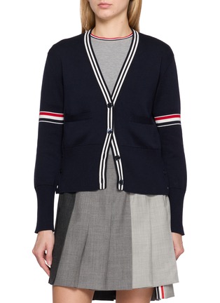 Main View - Click To Enlarge - THOM BROWNE - Sailboat Jacquard V-Neck Cotton Cardigan
