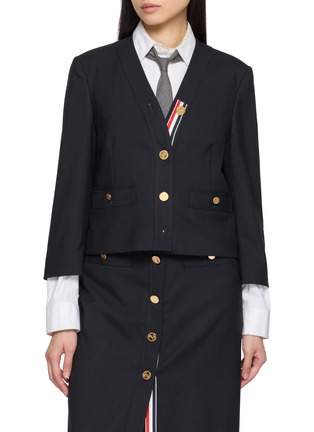 Main View - Click To Enlarge - THOM BROWNE - V-neck Cropped Cardigan Jacket