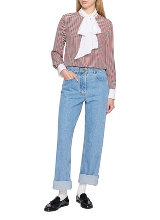Figure View - Click To Enlarge - THOM BROWNE - Striped Detachable Collar Silk Shirt