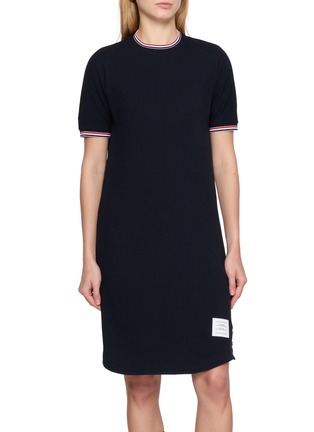 Main View - Click To Enlarge - THOM BROWNE - RWB Tipping Anchor Button Cotton Piqué Dolman T-Shirt Dress