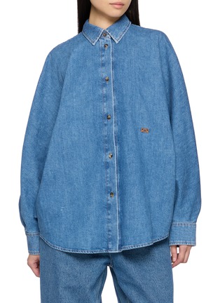 Main View - Click To Enlarge - LOEWE - Batwing Sleeve Embroidered Denim Shirt