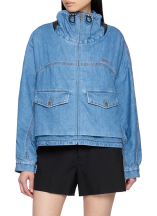 Main View - Click To Enlarge - LOEWE - Contrast Leather Detail Denim Jacket