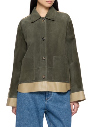 Main View - Click To Enlarge - LOEWE - Turn-Up Contrast Panel Suede Lambskin Jacket