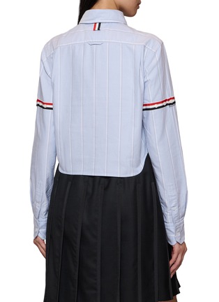 Back View - Click To Enlarge - THOM BROWNE - Point Collar Striped Trim Cropped Shirt