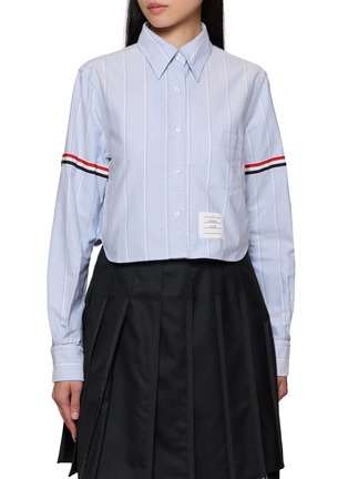 Main View - Click To Enlarge - THOM BROWNE - Point Collar Striped Trim Cropped Shirt
