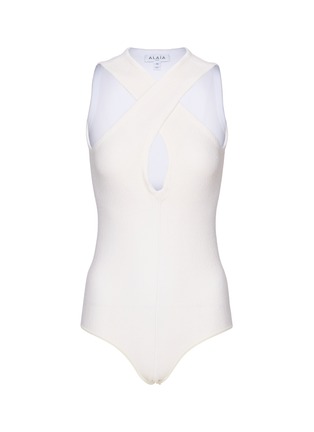 Main View - Click To Enlarge - ALAÏA - Cross Front Compact Knit Bodysuit