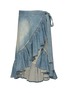 ALAÏA Ruffled Asymmetric Flared Cotton Denim Skirt