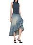 Figure View - Click To Enlarge - ALAÏA - Ruffled Asymmetric Flared Cotton Denim Skirt