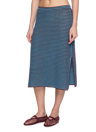 Front View - Click To Enlarge - ALAÏA - Bicolour Crochet Cotton Knit Midi Skirt