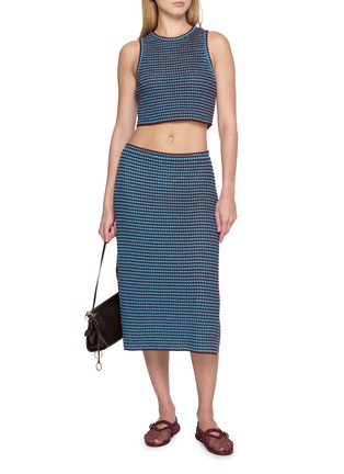 Figure View - Click To Enlarge - ALAÏA - Bicolour Crochet Cotton Knit Midi Skirt