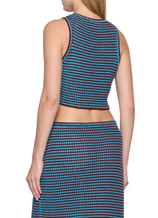 Back View - Click To Enlarge - ALAÏA - Sleeveless Bicolour Crochet Cropped Cotton Knit Top
