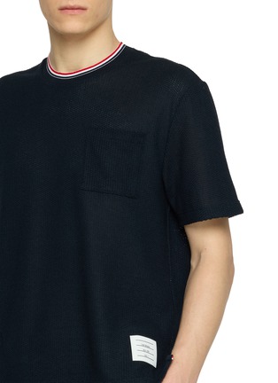  - THOM BROWNE - Striped Neck Cotton Linen T-Shirt