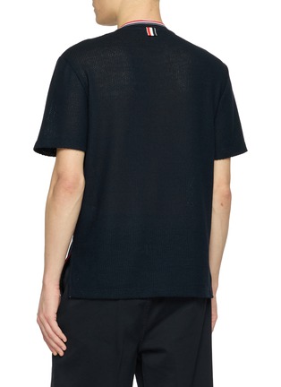 Back View - Click To Enlarge - THOM BROWNE - Striped Neck Cotton Linen T-Shirt