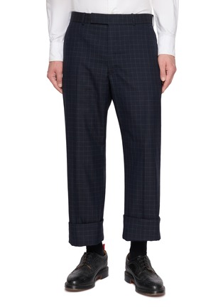 Main View - Click To Enlarge - THOM BROWNE - Windowpane Check Straight Leg Tailored Trousers