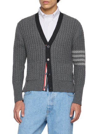 Main View - Click To Enlarge - THOM BROWNE - Baby Cable 4-Bar V-neck Cardigan