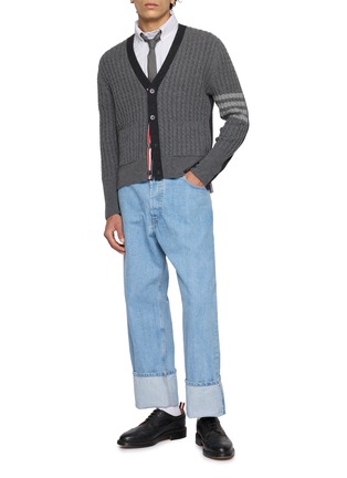 Figure View - Click To Enlarge - THOM BROWNE - Baby Cable 4-Bar V-neck Cardigan