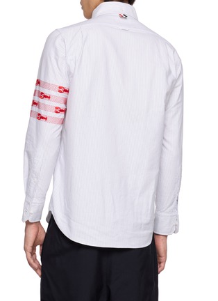 Back View - Click To Enlarge - THOM BROWNE - University Stripe 4-Bar Lobster Cotton Oxford Shirt