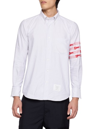 Main View - Click To Enlarge - THOM BROWNE - University Stripe 4-Bar Lobster Cotton Oxford Shirt