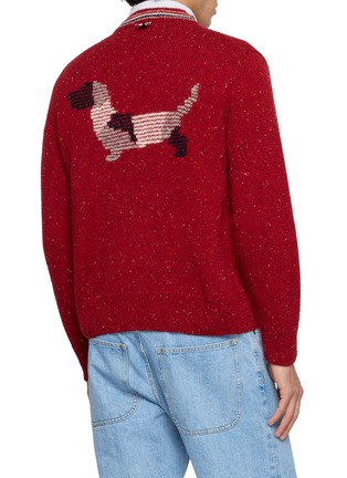 Back View - Click To Enlarge - THOM BROWNE - Donegal Intarsia Hector Patchwork Wool Mohair Cardigan