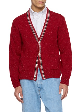 Main View - Click To Enlarge - THOM BROWNE - Donegal Intarsia Hector Patchwork Wool Mohair Cardigan
