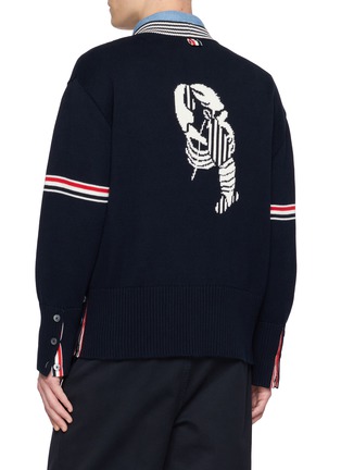 Back View - Click To Enlarge - THOM BROWNE - Rwb Armband Lobster Cotton Jersey Cardigan