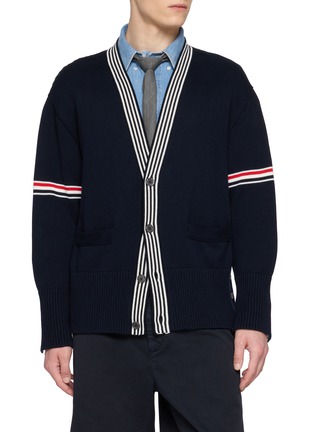 Main View - Click To Enlarge - THOM BROWNE - Rwb Armband Lobster Cotton Jersey Cardigan