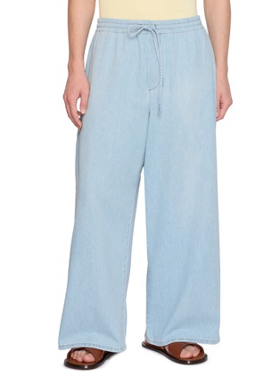 Main View - Click To Enlarge - LOEWE - Drawstring Anagram Embroidered Light Wash Pants