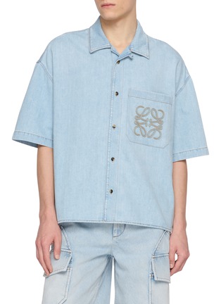 Main View - Click To Enlarge - LOEWE - Anagram Embroidered Light Wash Denim Shirt