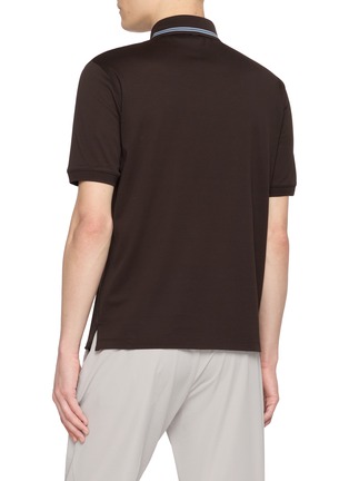 Back View - Click To Enlarge - HERNO - Contrast Stripe Collar Cotton Polo Shirt