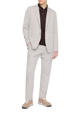 Figure View - Click To Enlarge - HERNO - Contrast Stripe Collar Cotton Polo Shirt