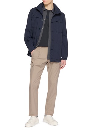 Figure View - Click To Enlarge - HERNO - Contrast Stripe Collar Cotton Polo Shirt