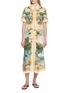FARM RIO Royal Sea Print Scalloped Trim Tie Waist Shirt Dress