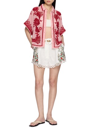 Figure View - Click To Enlarge - FARM RIO - Belted Broderie Anglaise Printed Shorts