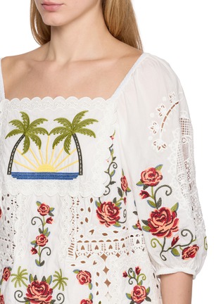  - FARM RIO - Embroidered Broderie Anglaise Panelled Cotton Top