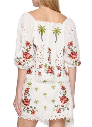 Back View - Click To Enlarge - FARM RIO - Embroidered Broderie Anglaise Panelled Cotton Top