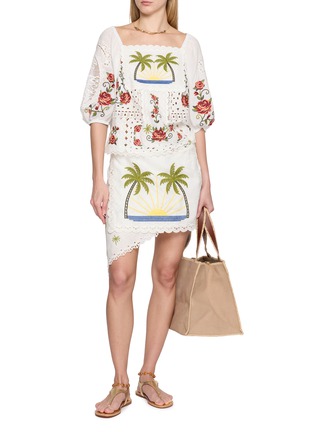 Figure View - Click To Enlarge - FARM RIO - Embroidered Broderie Anglaise Panelled Cotton Top