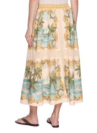 Back View - Click To Enlarge - FARM RIO - Royal Sea Print Scalloped Trim Tie Waist Shirt Dress