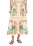 FARM RIO Royal Sea Print Scalloped Trim Tie Waist Shirt Dress
