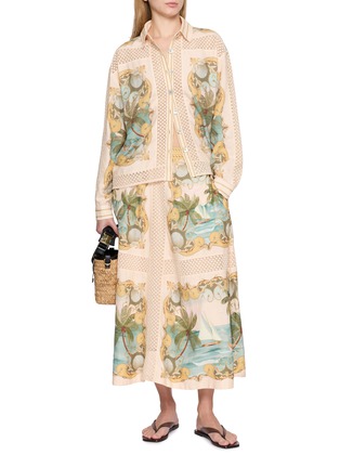 Figure View - Click To Enlarge - FARM RIO - Royal Sea Print Scalloped Trim Tie Waist Shirt Dress