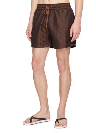 Figure View - Click To Enlarge - FRESCOBOL CARIOCA - Wavy Pattern Jacquard Drawstring Swim Shorts