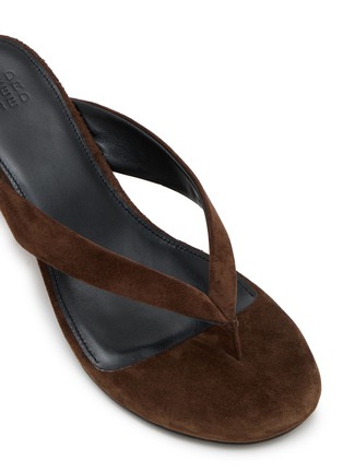 Detail View - Click To Enlarge - PEDDER RED - Delaney 60 Suede Leather Wedge Thong Heeled Sandals
