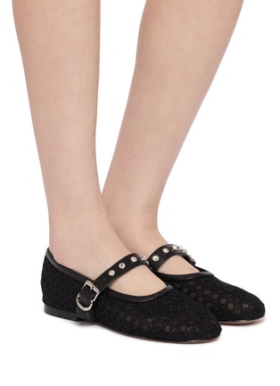 Figure View - Click To Enlarge - PEDDER RED - Remi Crystal Embellished Mesh Mary Jane Flats